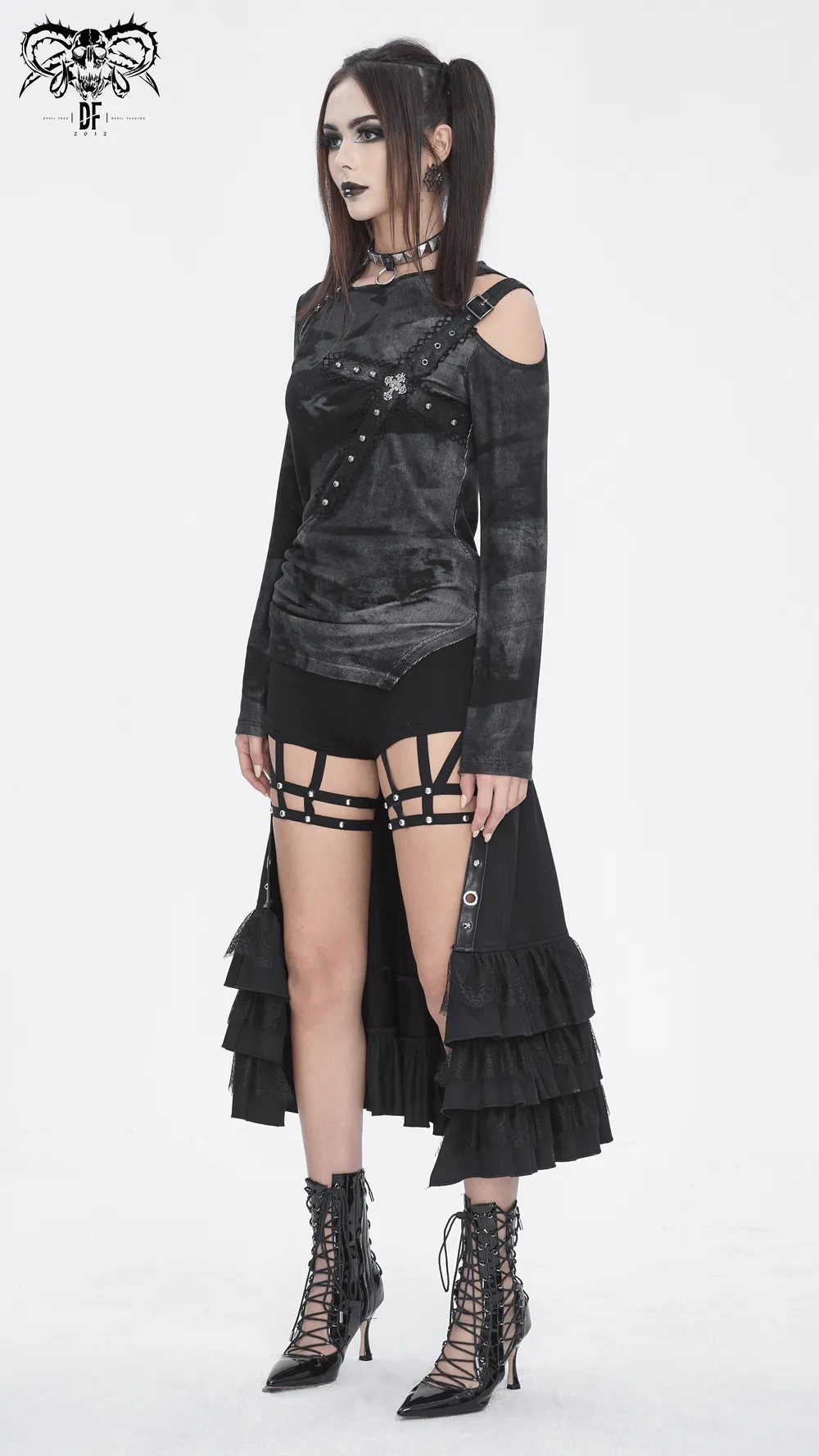 Stylish Long Sleeves Asymmetric Top with Buckle Detail