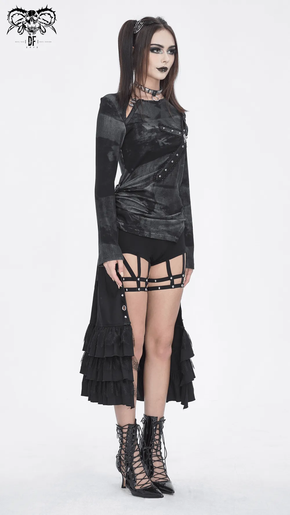 Stylish Long Sleeves Asymmetric Top with Buckle Detail