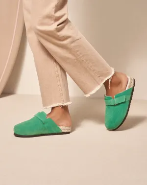 Suede With Faux Fur Clog Mules - R35BF - Cortina Palm Green