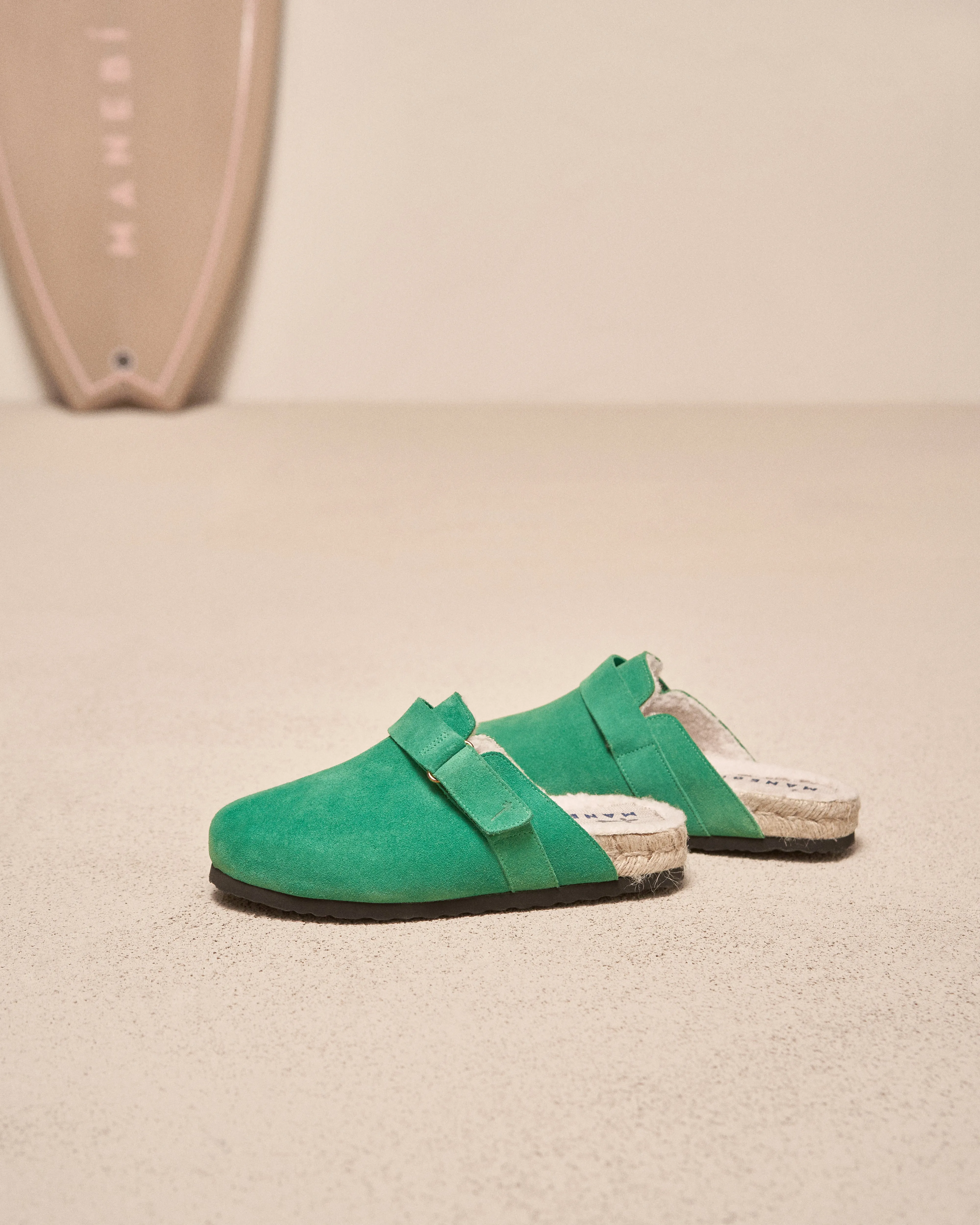 Suede With Faux Fur Clog Mules - R35BF - Cortina Palm Green