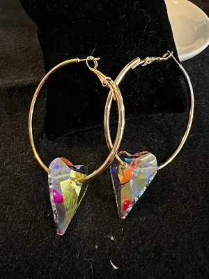 SWAROVSKI CRYSTAL GOLD HEART EARRINGS #178
