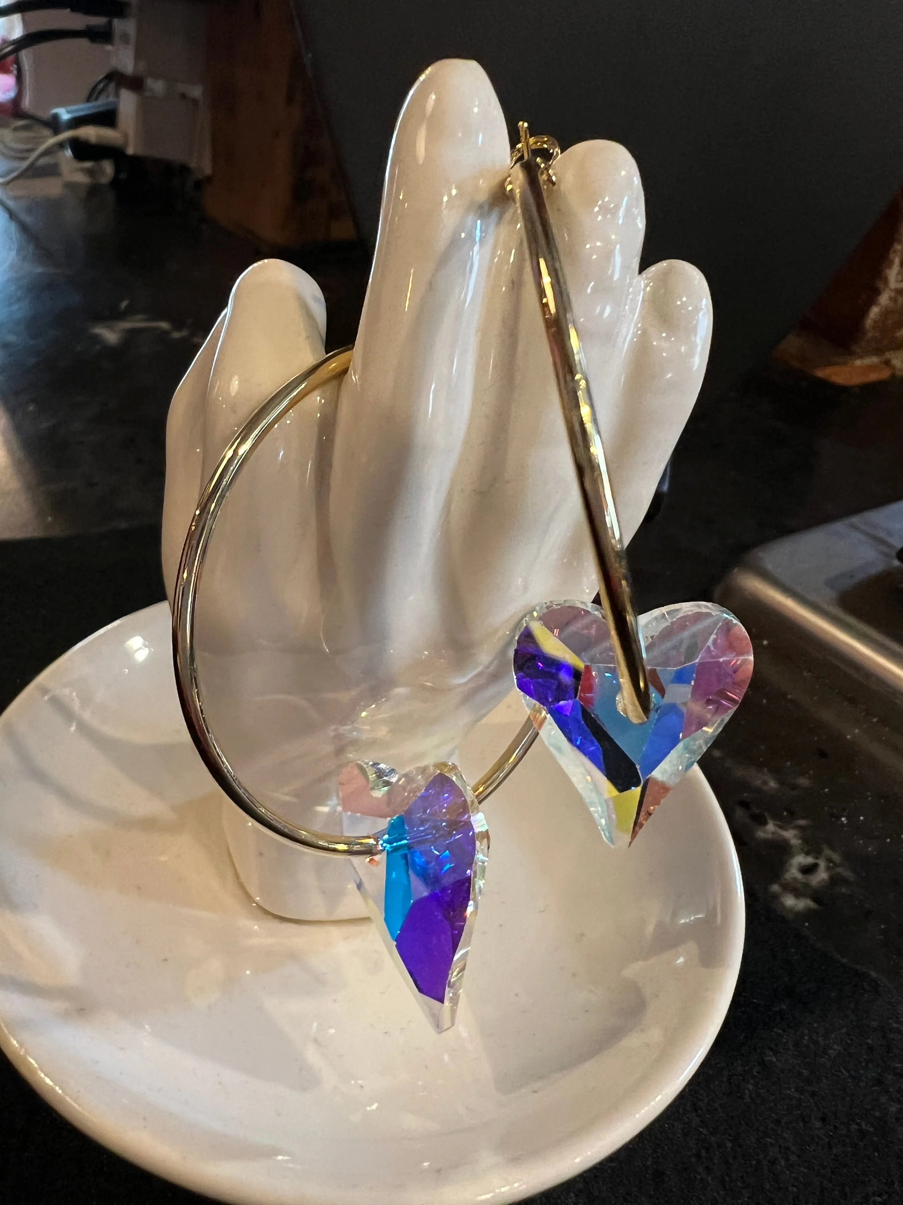 SWAROVSKI CRYSTAL GOLD HEART EARRINGS #178