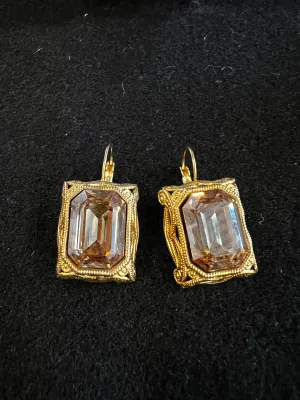 SWAROVSKI CRYSTAL GOLD VINTAGE EARRING #198