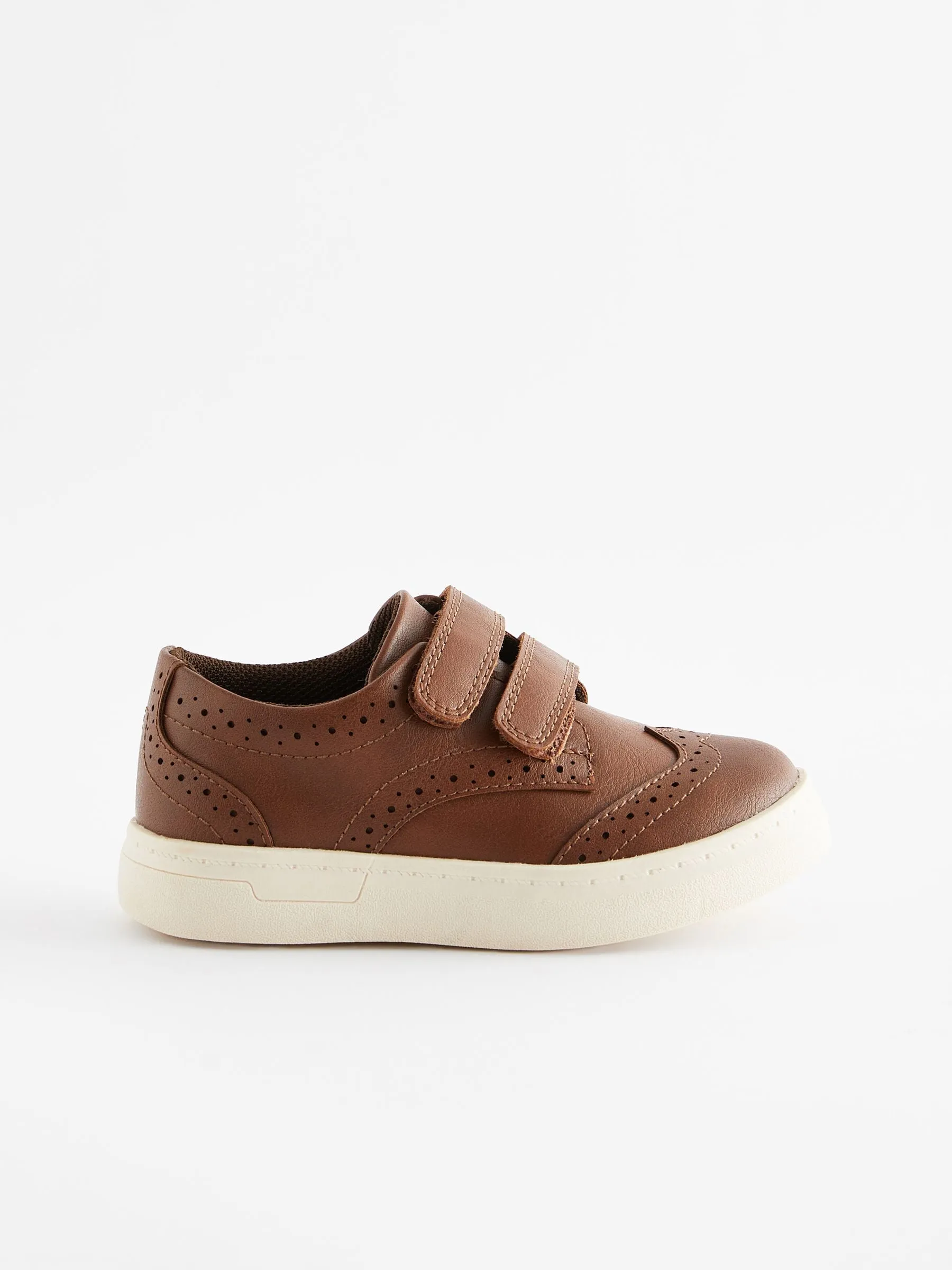 Tan Brown Standard Fit (F) Touch Fastening Brogues Shoes
