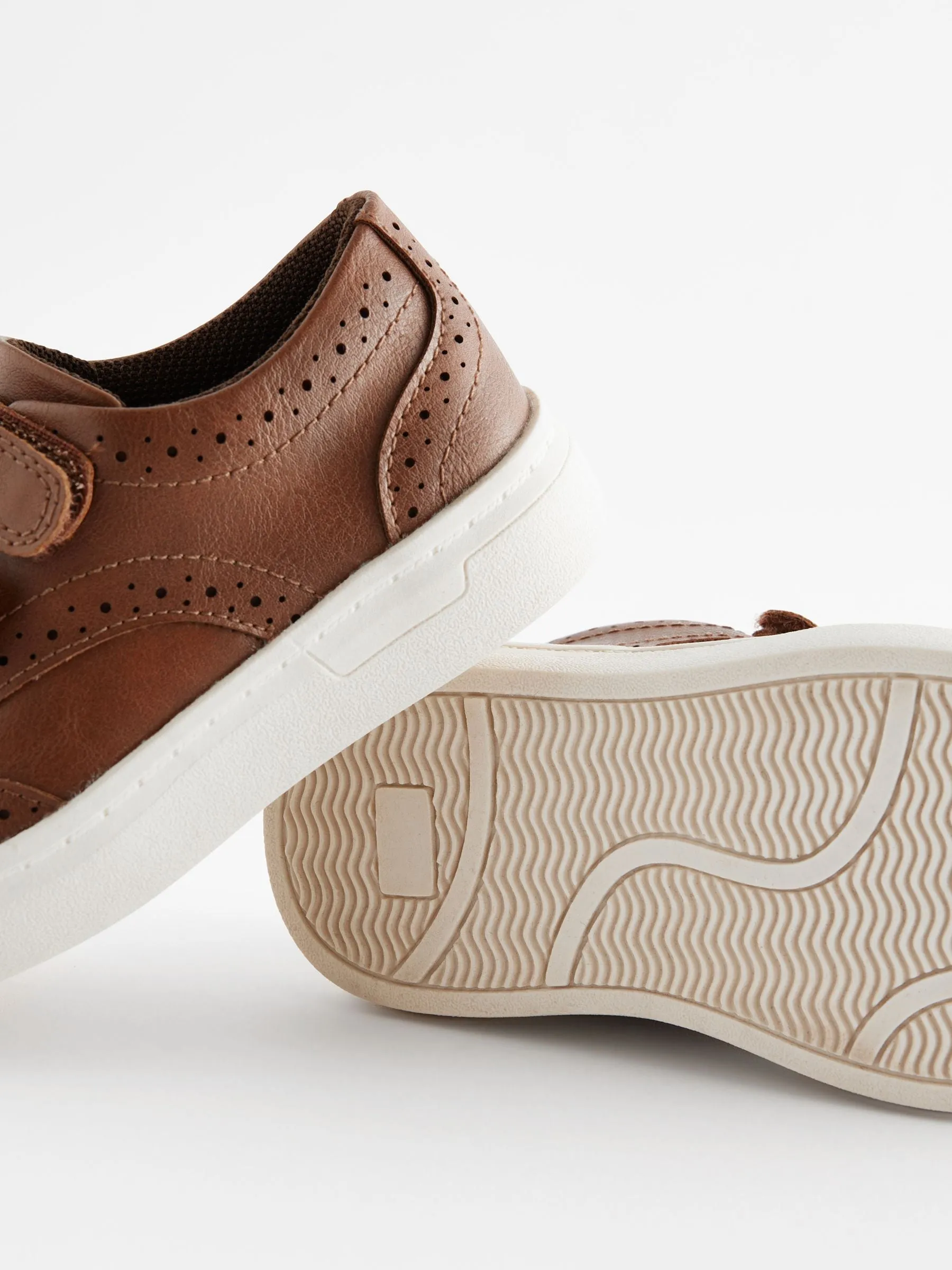 Tan Brown Standard Fit (F) Touch Fastening Brogues Shoes