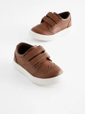 Tan Brown Standard Fit (F) Touch Fastening Brogues Shoes
