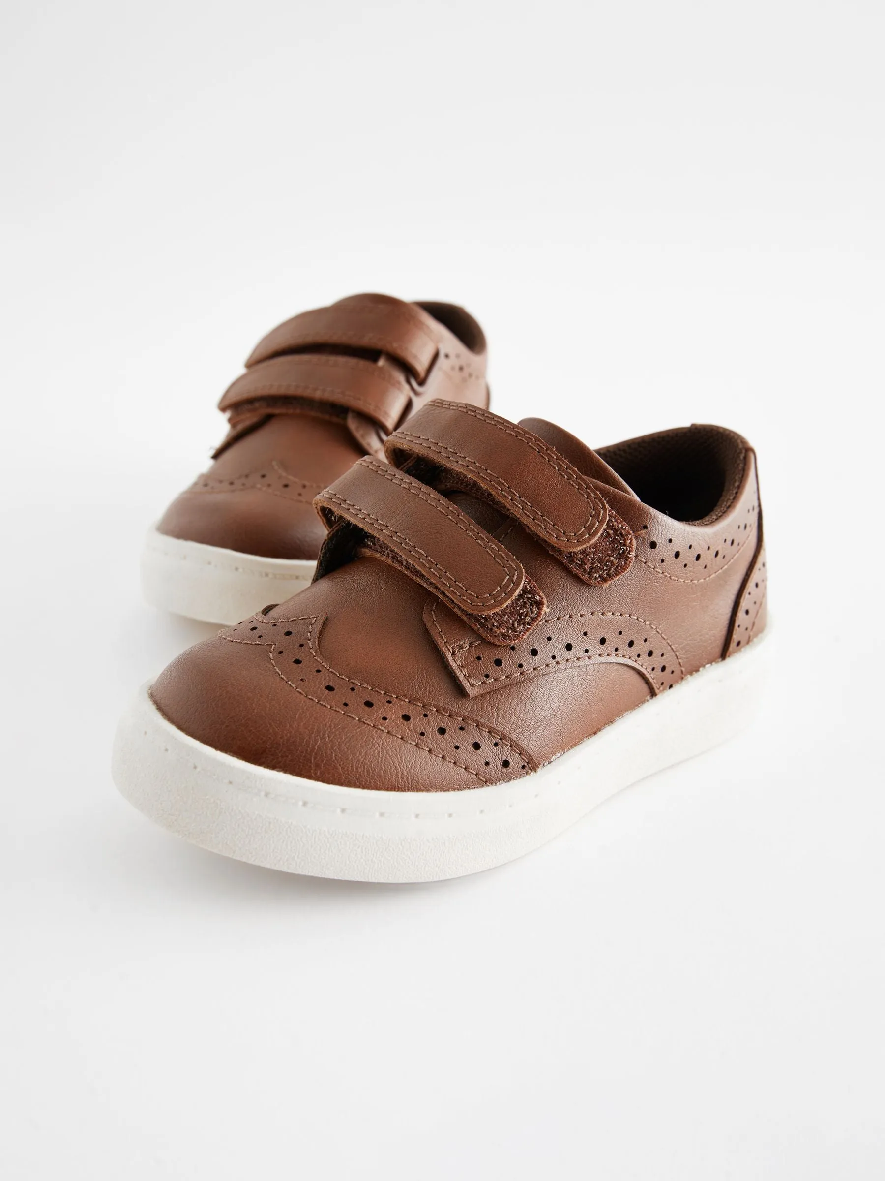 Tan Brown Standard Fit (F) Touch Fastening Brogues Shoes