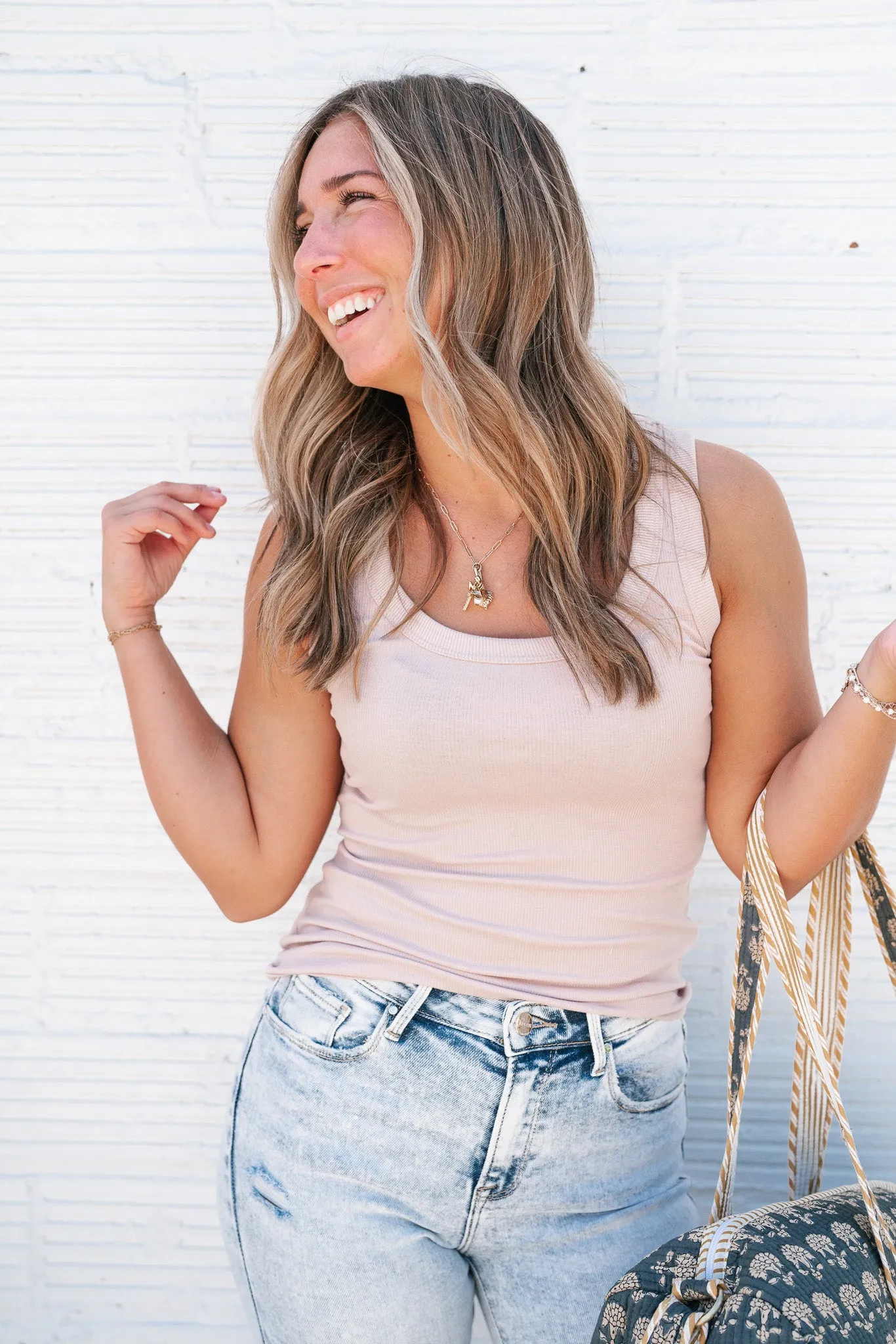 The Scoop Ribbed Tank- Taupe