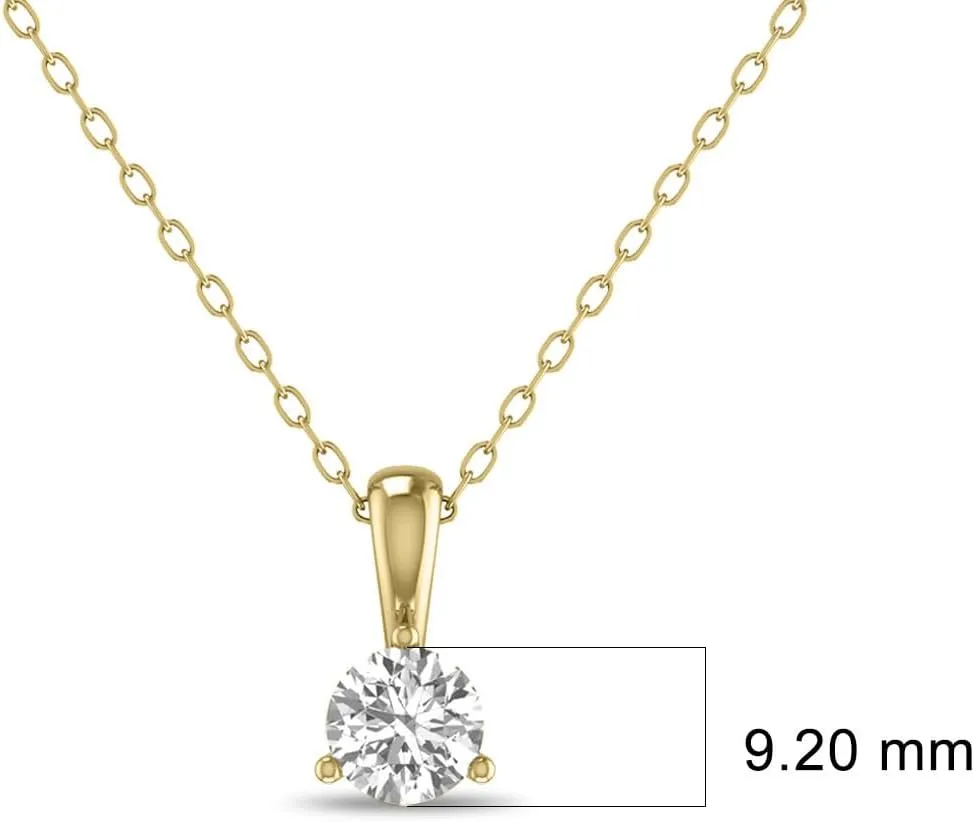 TimeLess Classics Women's 3-Prong Set Round Cut Lab Grown Solitaire Diamond Pendant Necklace in 14K Gold (Available From 0.25-3 CTW)