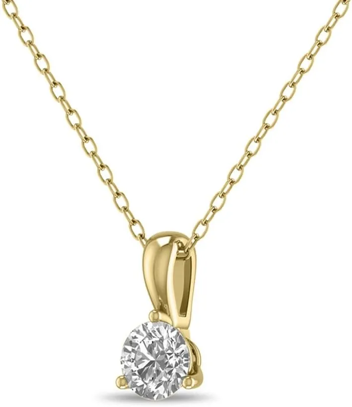 TimeLess Classics Women's 3-Prong Set Round Cut Lab Grown Solitaire Diamond Pendant Necklace in 14K Gold (Available From 0.25-3 CTW)