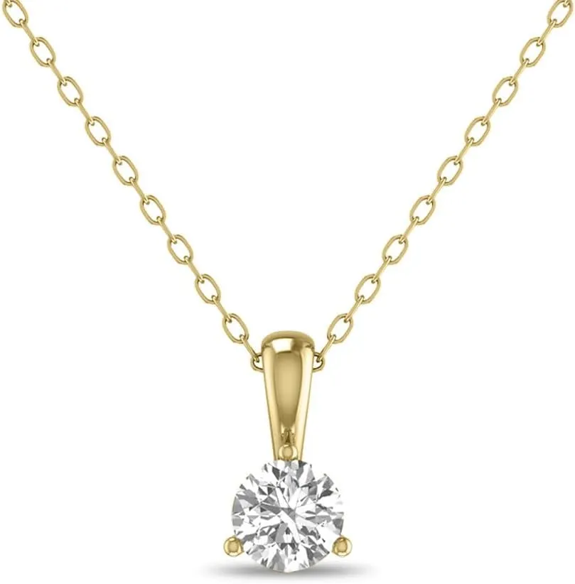 TimeLess Classics Women's 3-Prong Set Round Cut Lab Grown Solitaire Diamond Pendant Necklace in 14K Gold (Available From 0.25-3 CTW)