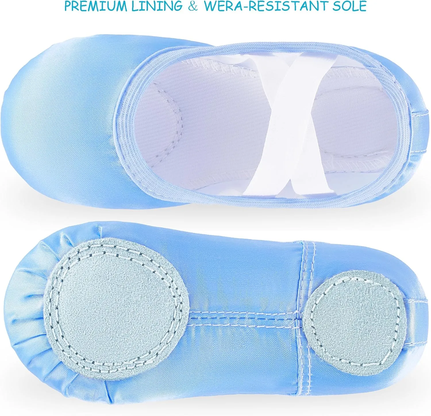 TRIPLE DEER Ballet Shoes for Girls, Satin Dance Practice Slippers Split Soft Leather Flat Sole Yoga Gymnastics Shoes (Toddler/Little/Big Kid)