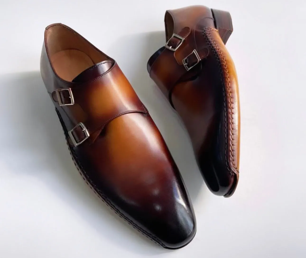Tucci Di Lusso Mens Special Edition Burnished Brown Double Monkstrap Italian leather handmade luxury shoes