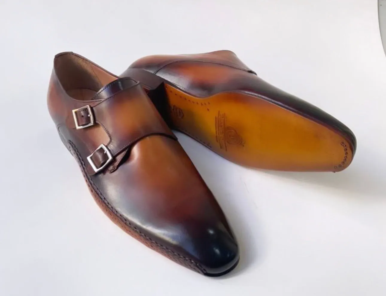 Tucci Di Lusso Mens Special Edition Burnished Brown Double Monkstrap Italian leather handmade luxury shoes