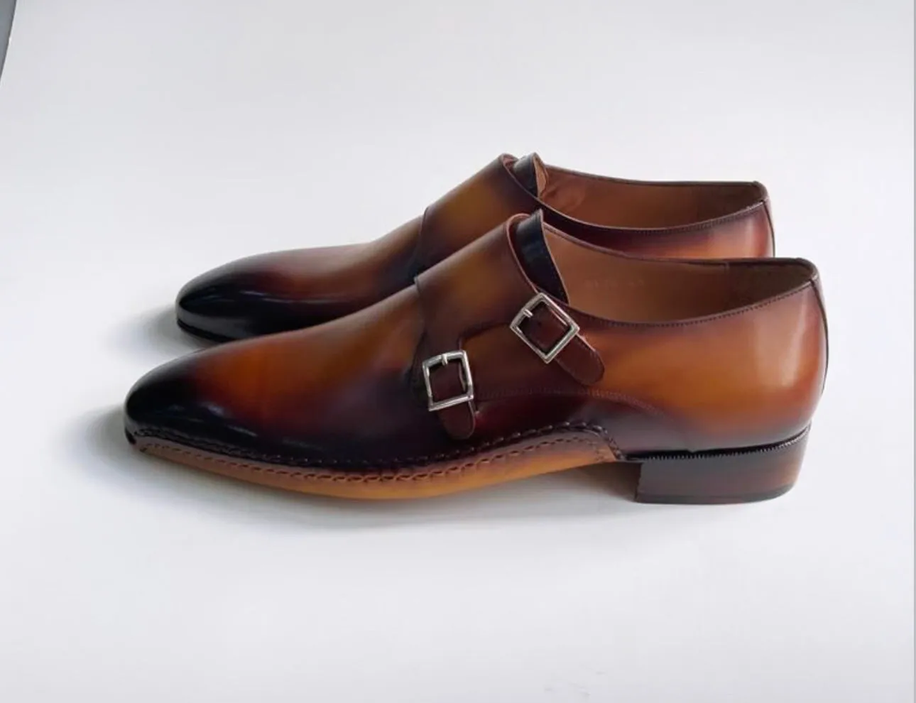 Tucci Di Lusso Mens Special Edition Burnished Brown Double Monkstrap Italian leather handmade luxury shoes
