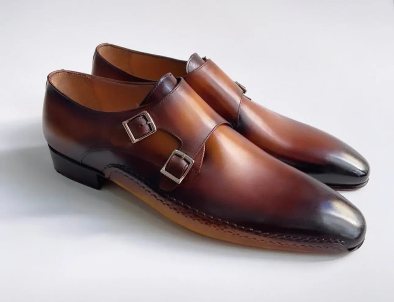 Tucci Di Lusso Mens Special Edition Burnished Brown Double Monkstrap Italian leather handmade luxury shoes