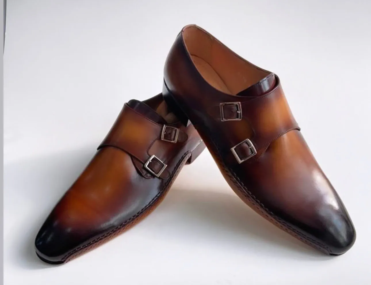 Tucci Di Lusso Mens Special Edition Burnished Brown Double Monkstrap Italian leather handmade luxury shoes