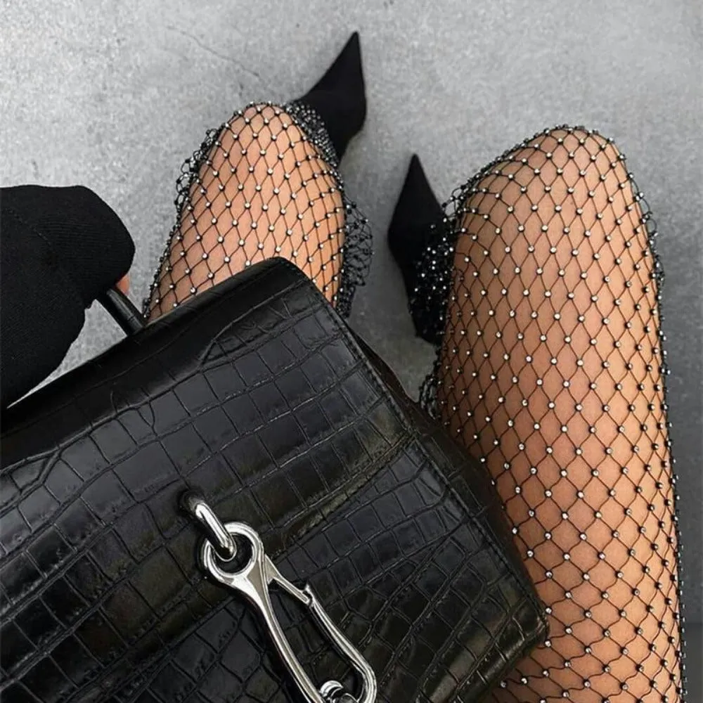 women fishnet trousers white dark crystal diamond shiny nightout pant ✈️ free.shipping