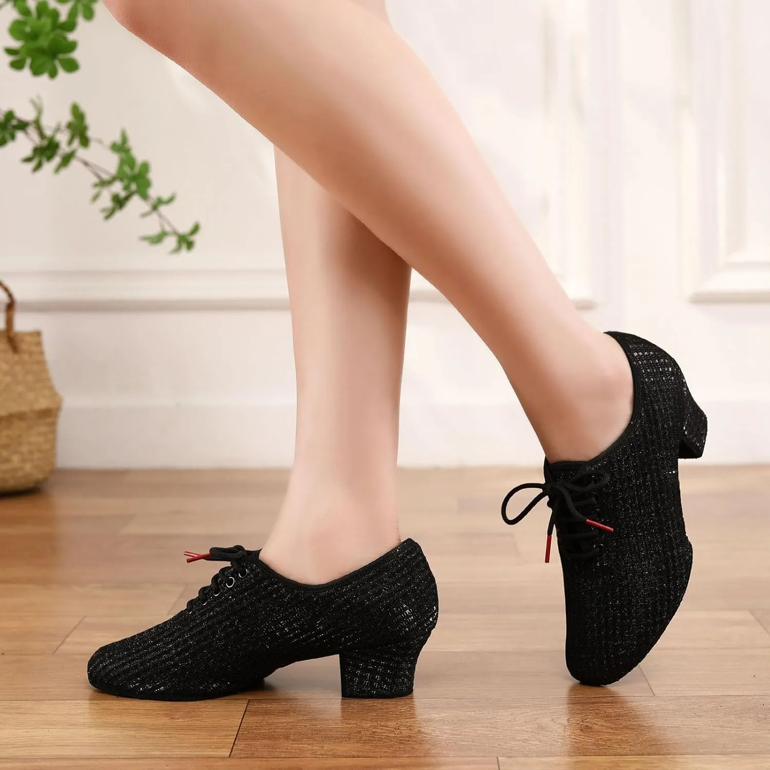 Women's Ballroom Dance Shoes Closed Toe Lace up Low Heel Latin Tango Professional Teaching Practice Dance Shoes,Model LHD-301-3cm Heel