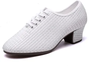 Women's Ballroom Dance Shoes Closed Toe Lace up Low Heel Latin Tango Teaching Professional Practice Dance Shoes,Model LHD-301-5cm Heel
