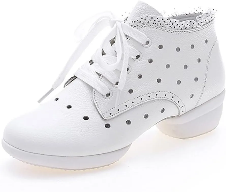 Womens Dance Shoes, Lace-Up Jazz Walking Trainers Outdoor Split Sole Lightweight Breathable Lady Ballroom Footwear