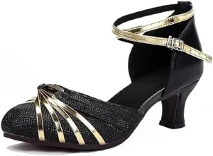 Women's Shoes with Closed Toe Dancing Shoes,Fashion Sequins Widen High Heels Latins Dance Shoes Ballroom Shoes Non Slip Rubber Sandals