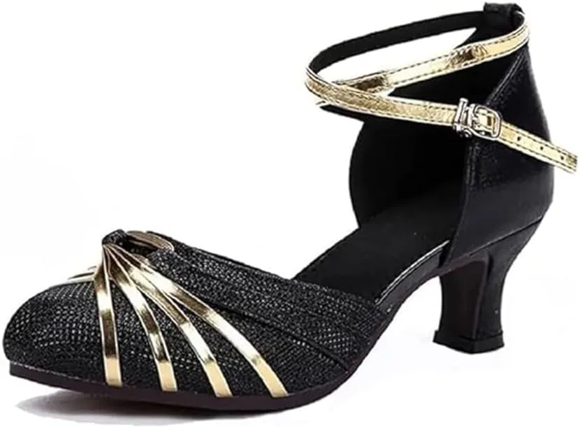 Women's Shoes with Closed Toe Dancing Shoes,Fashion Sequins Widen High Heels Latins Dance Shoes Ballroom Shoes Non Slip Rubber Sandals