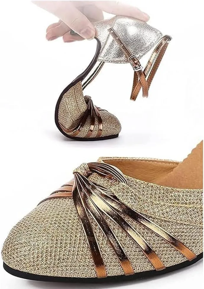 Women's Shoes with Closed Toe Dancing Shoes,Fashion Sequins Widen High Heels Latins Dance Shoes Ballroom Shoes Non Slip Rubber Sandals