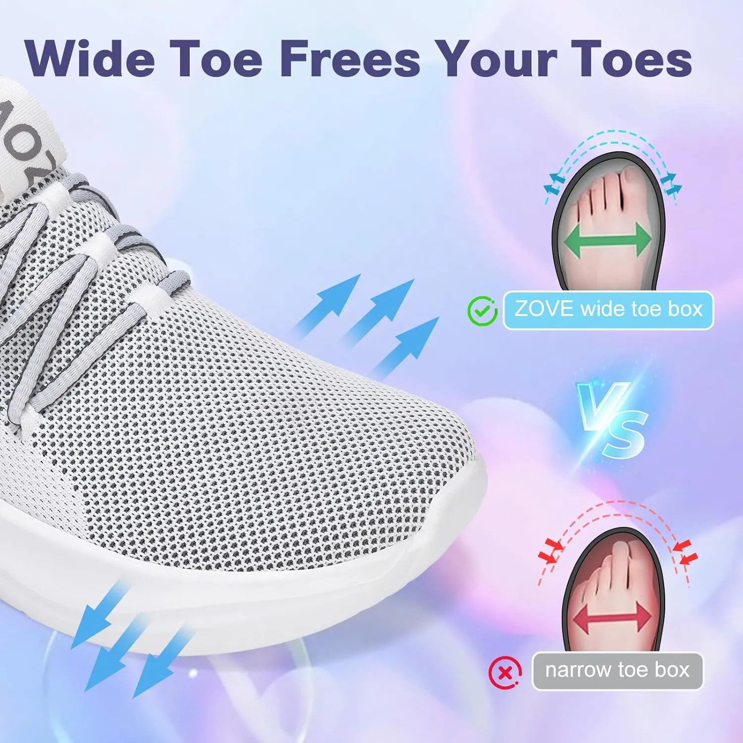 ZOVE Wide Toe Box Shoes Women Tennis Sneakers Arch Support Extra Wide Width Running Shoes for Women Walking Athletic